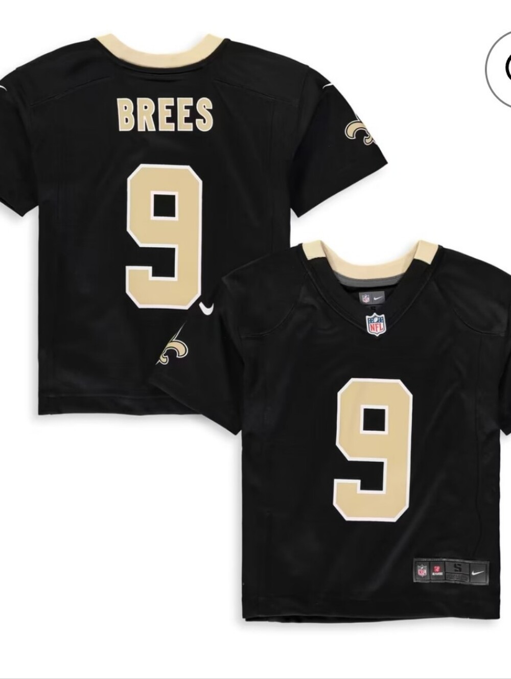 Nike Black and Gold Kids Football Jersey #9 Brees